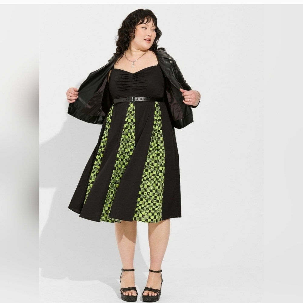 Beetlejuice Black and Green Checkered Dress